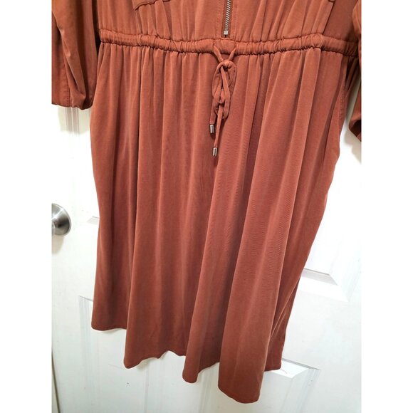 Torrid Rust Brown Midi Dress Zipper Front Drawstring Waist & Rolled Sleeves Size - Picture 5 of 10